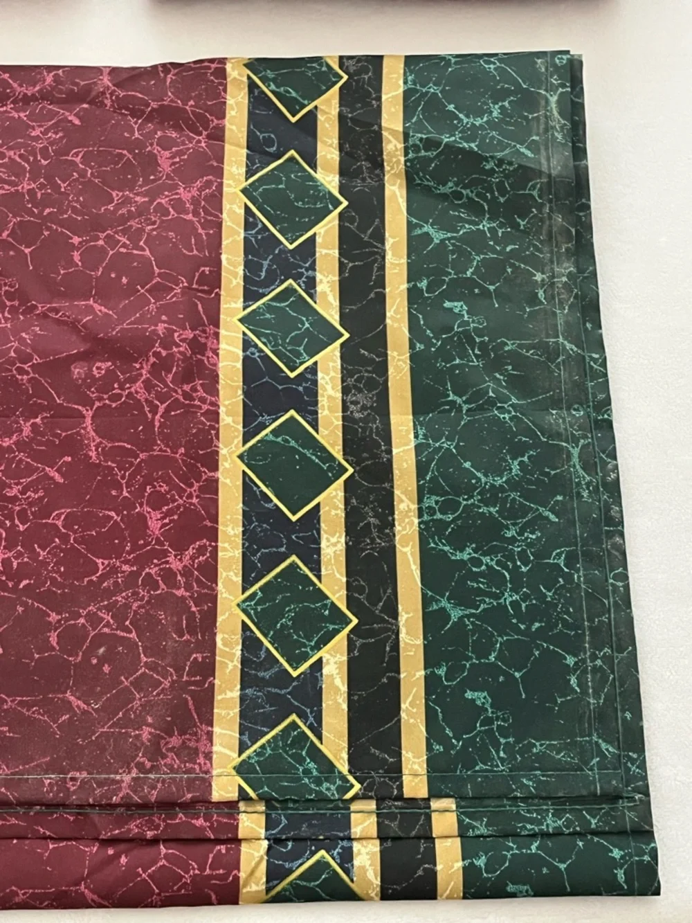 Vintage Marble Burgundy Green & Gold Shower Curtain Towels & Curtain Hooks Set